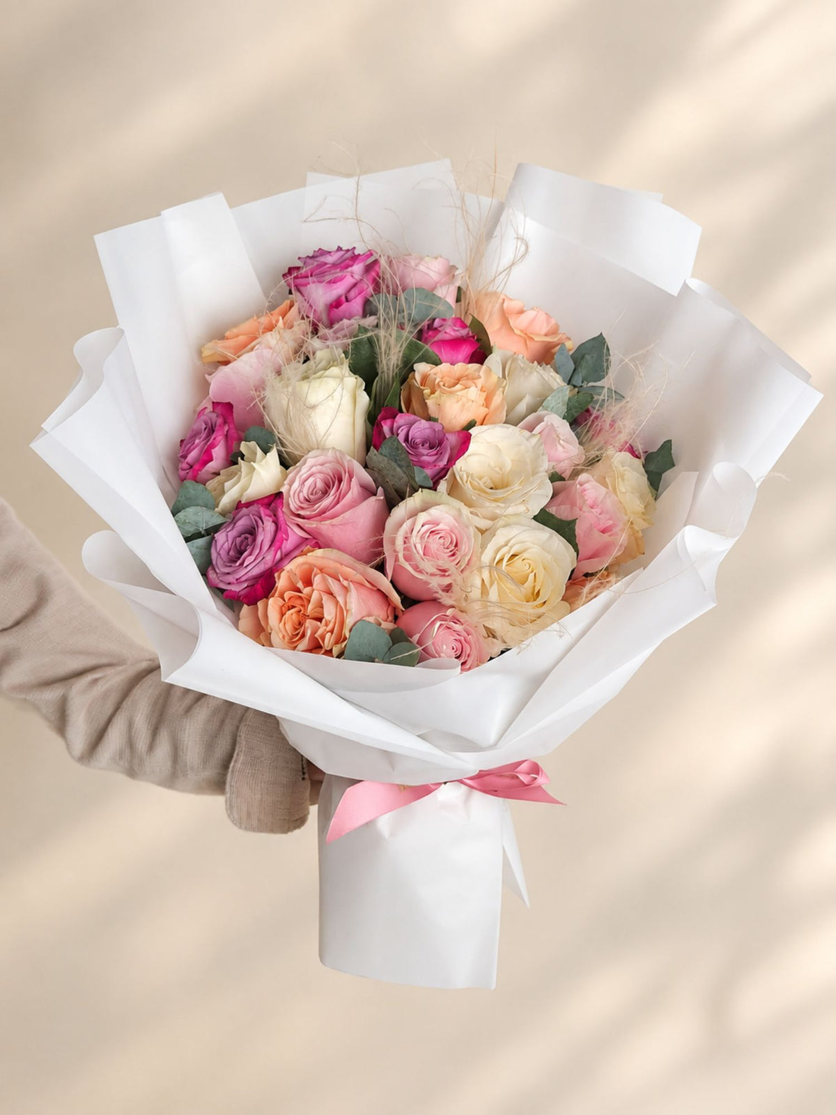Flower bag cu 25 trandafiri pastel