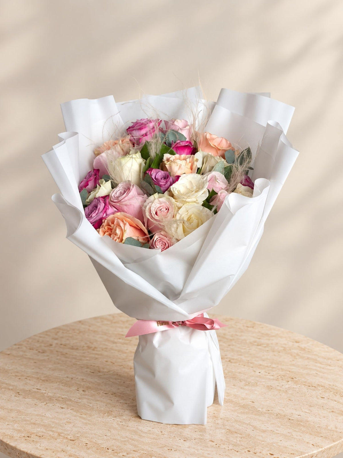 Flower bag cu 25 trandafiri pastel