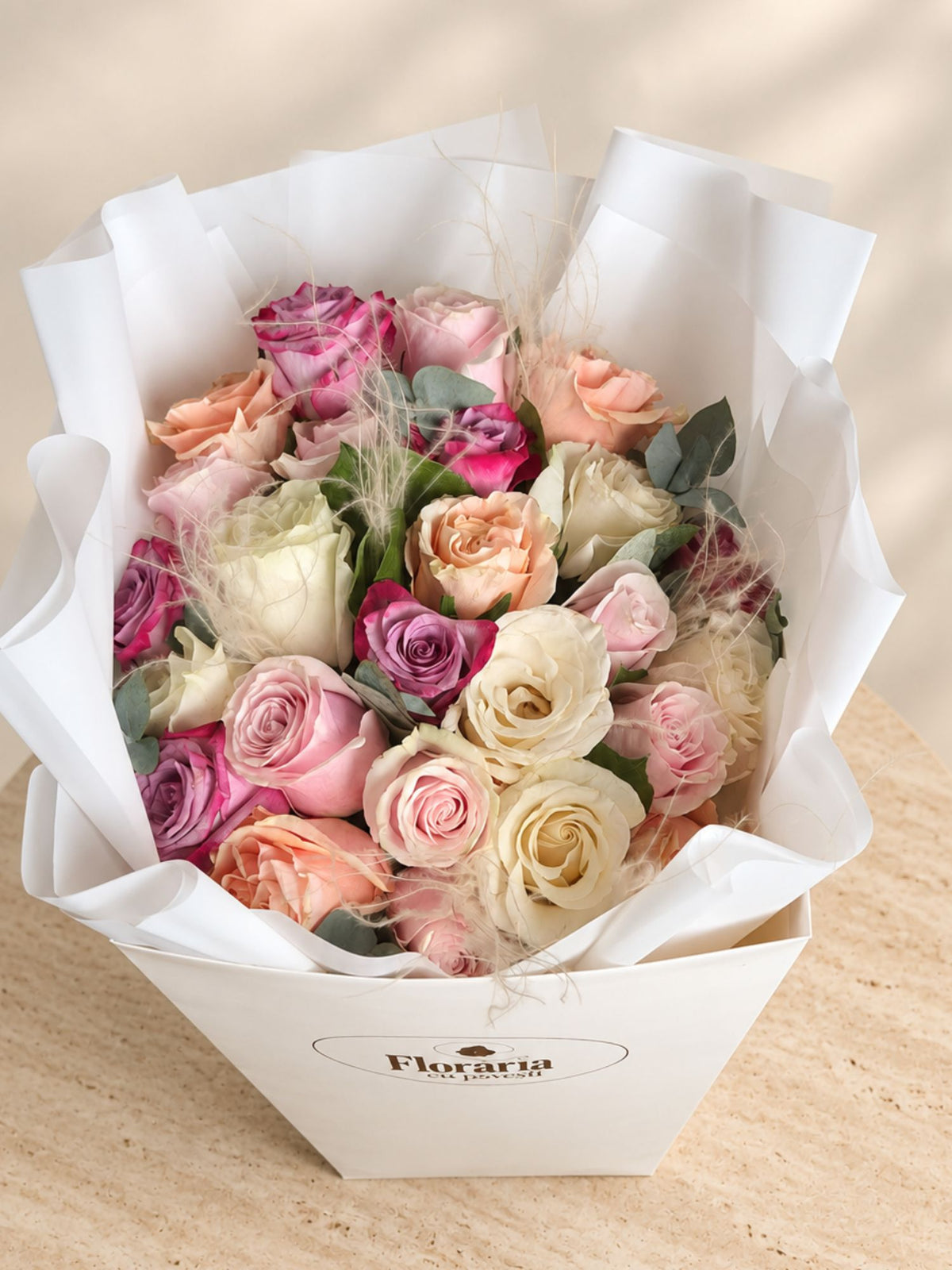 Flower bag cu 25 trandafiri pastel