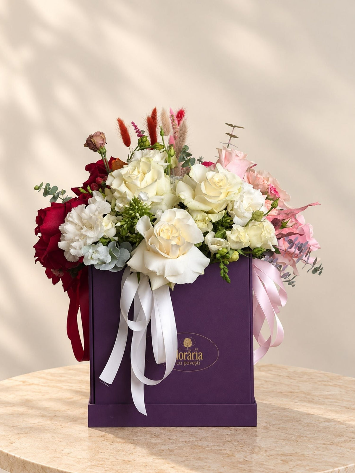 Set 4 Cutii cu Trandafiri Rosii - Floraria cu Povesti