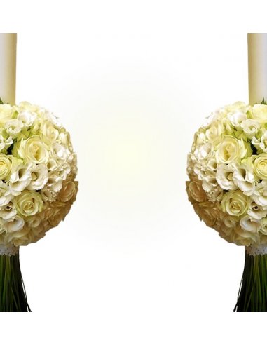 Lumanari nunta cu trandafiri albi si lisianthus