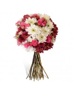 Buchet cu miniroze si crizanteme