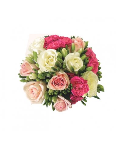 Buchet de cununie cu trandafiri albi roz...