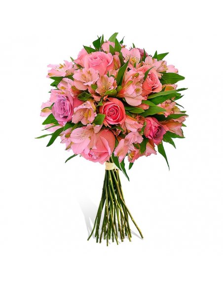 Buchet crin peruvian si trandafiri roz