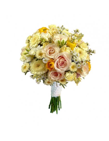 Buchet cununie cu cale, hortensia alba si orhidee