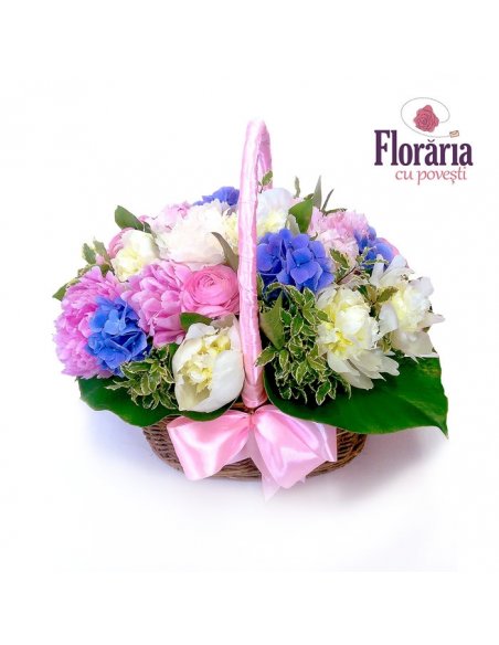 Aranjament Spécial - Cos cu Bujori si Hortensie