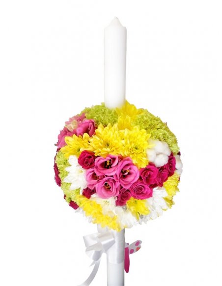 Lumanare botez cu miniroze lisianthus crizanteme