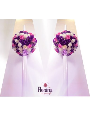 Lumanari nunta cu trandafiri albi si lisianthus