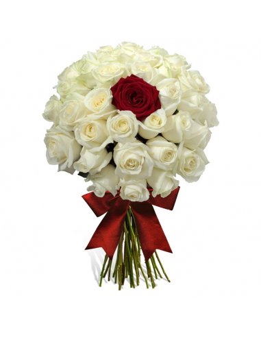 SPECIAL - Buchet 32 trandafiri albi si un trandafir rosu