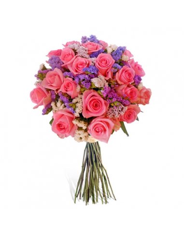 Buchet 19 trandafiri roz si limonium