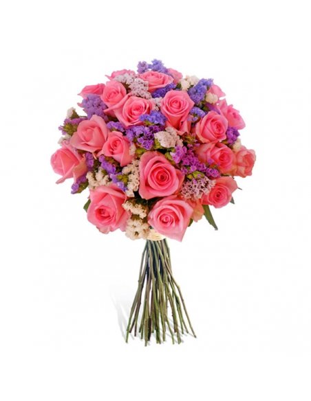 Buchet 19 trandafiri roz si limonium