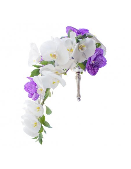 Buchet mireasa cu orhidee albe si mov