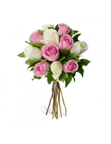 Buchet 11 trandafiri albi si roz Floraria cu Povesti