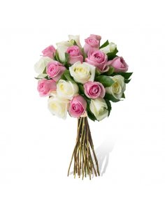 Buchet 19 trandafiri albi si roz