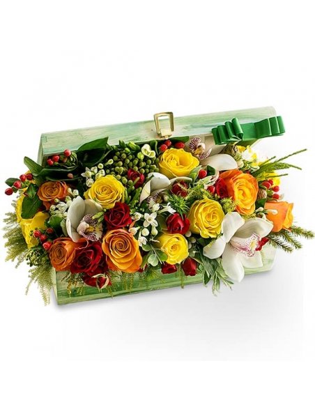 SPECIALS - Aranjament cu flori albe in cutie de lemn