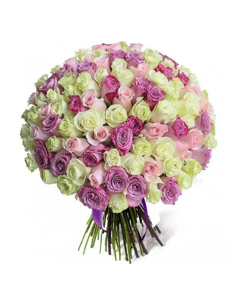 Buchet 101 trandafiri albi roz si lila