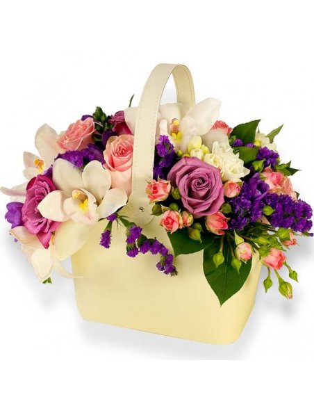 SPECIALS - Cos cu trandafiri mov si orhidee