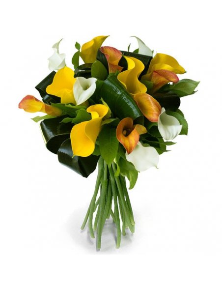 Buchet cu cale albe galbene si portocalii