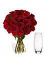 Buchet 25 trandafiri rosii si vaza cadou