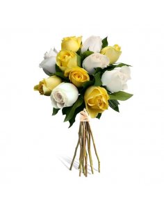 Buchet 11 trandafiri albi si galbeni