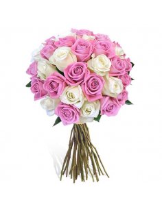 Buchet 33 trandafiri albi si roz