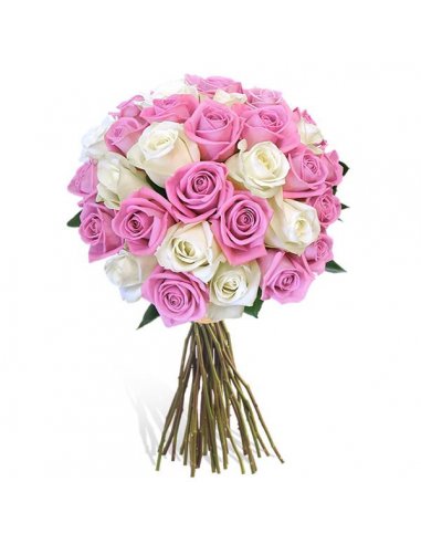 Buchet 33 trandafiri albi si roz