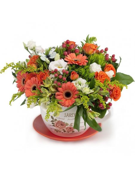 Aranjament cu decoratiuni de Pasti in ceasca ceramica