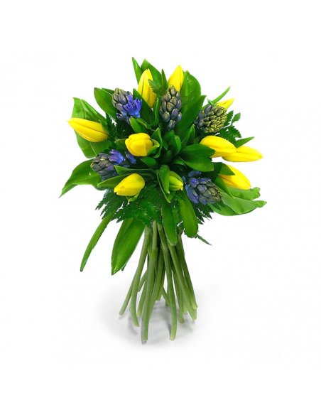 Buchet lalele galbene si zambile