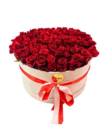 Cutie catifea alba cu trandafiri rosii