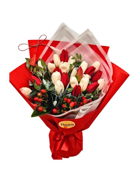 Buchet lalele rosii si albe