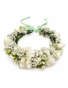 Coroniță alba din gypsophila si lisianthus