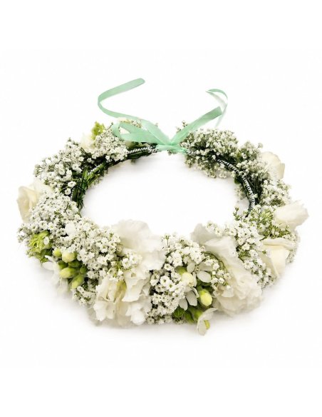 Coroniță alba din gypsophila si lisianthus