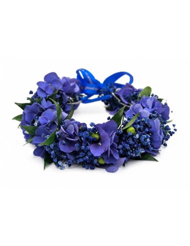 Coroniță albastra din gypsophila si hortensie