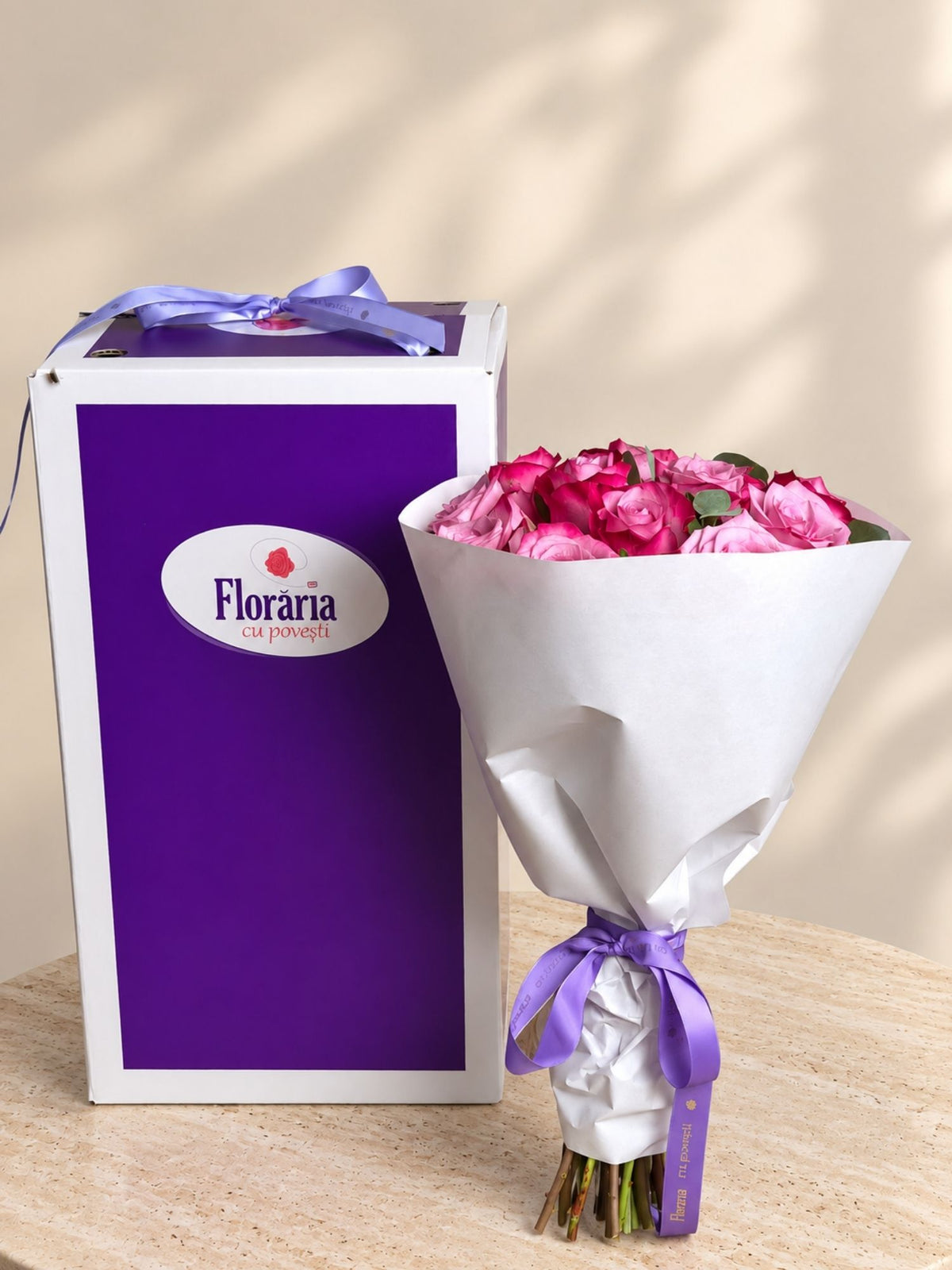 Buchet 15 trandafiri lila