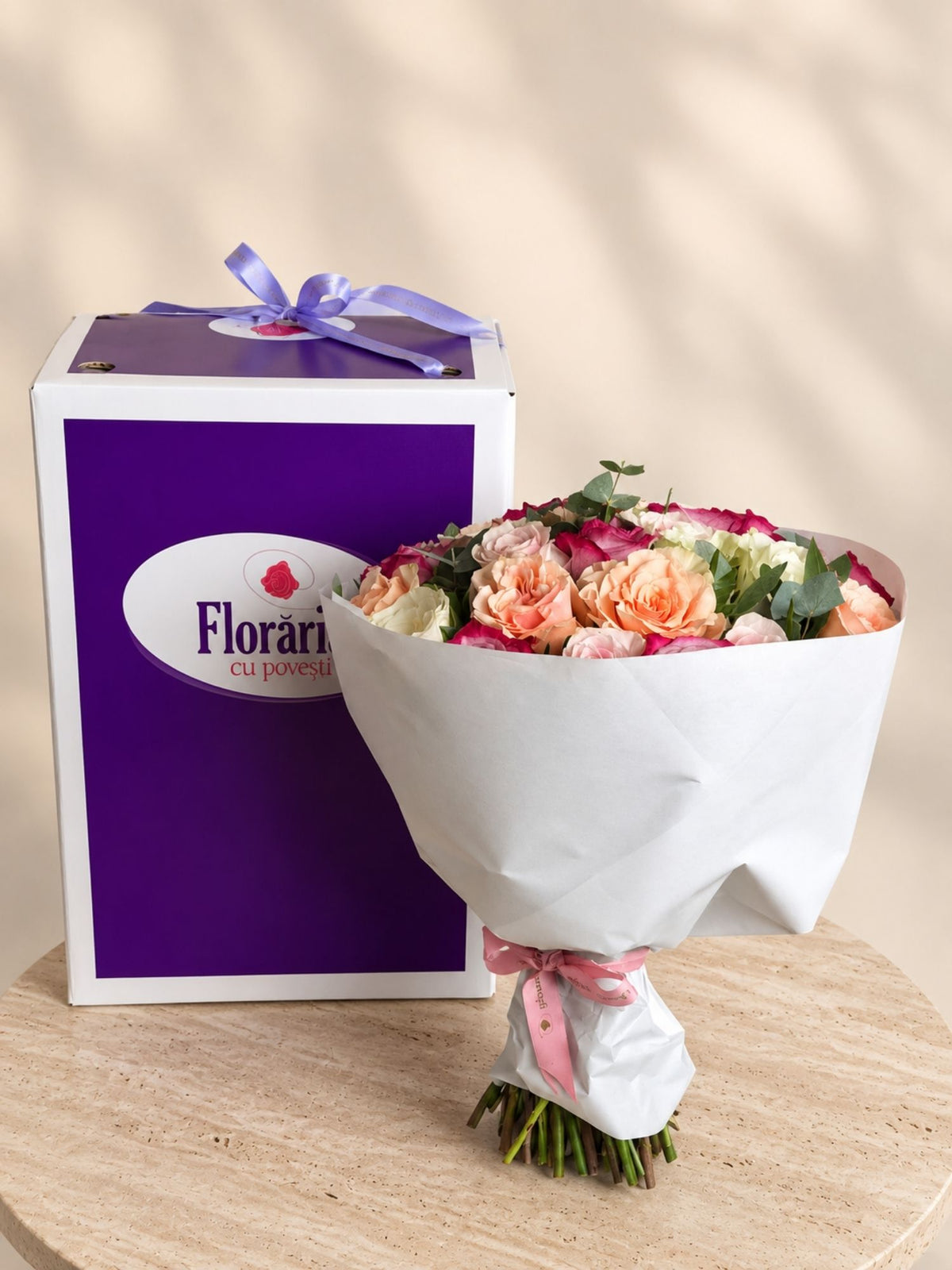 Buchet 25 trandafiri pastel