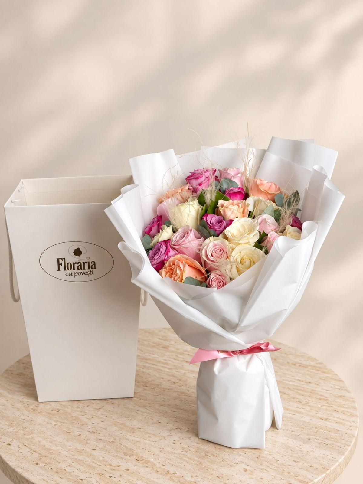 Flower bag cu 25 trandafiri pastel