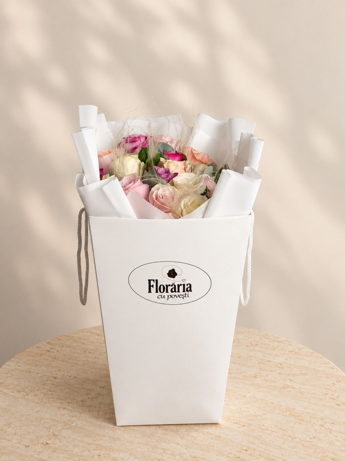 Flower bag cu 25 trandafiri pastel