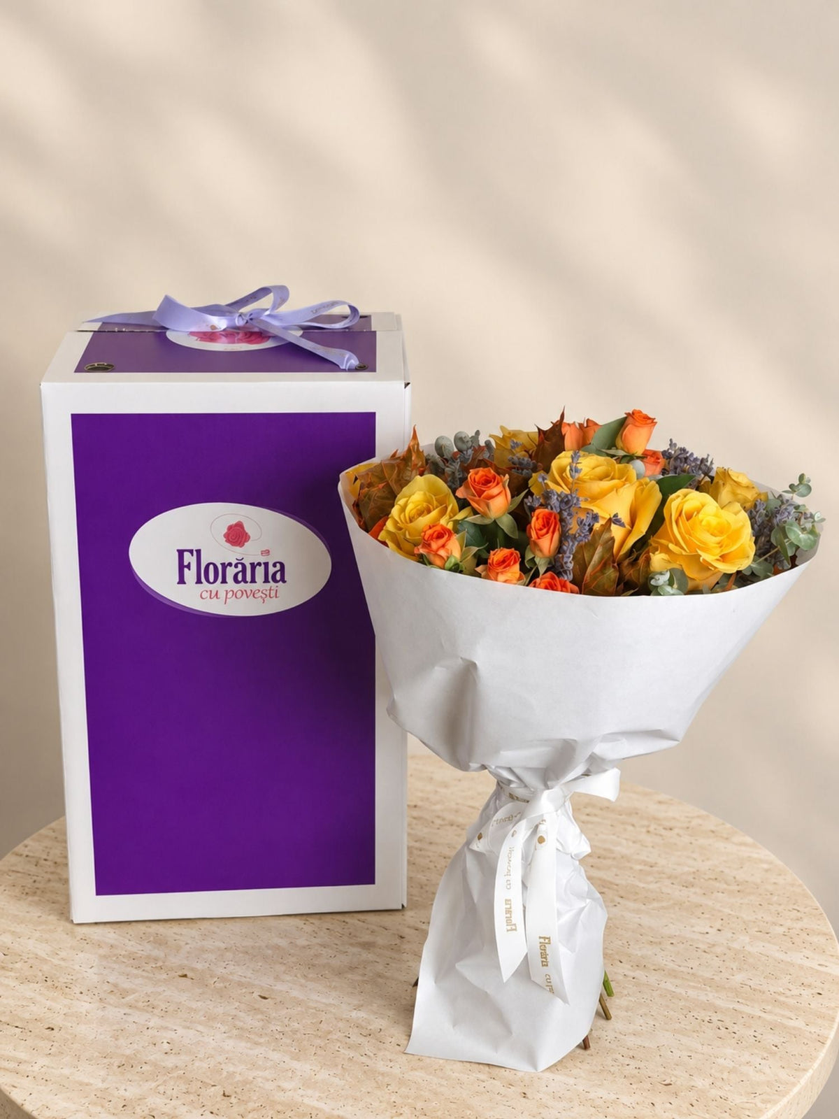Buchet cu Trandafiri Galbeni, Miniroze si Miniconifere - Floraria cu Povesti